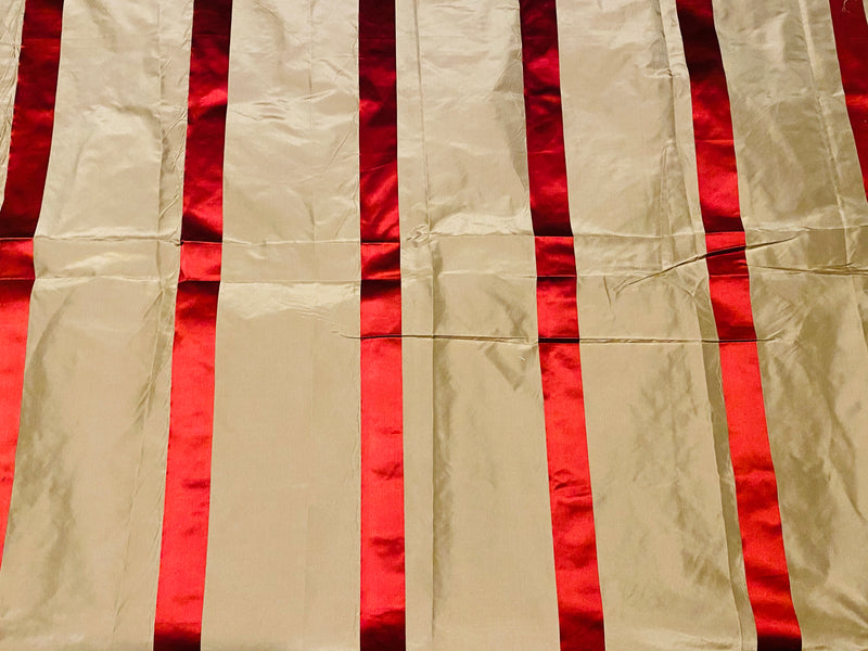NEW! Princess Nella 100% Silk Taffeta Satin Ribbon 2” Striped Fabric - Red and Tea Stain