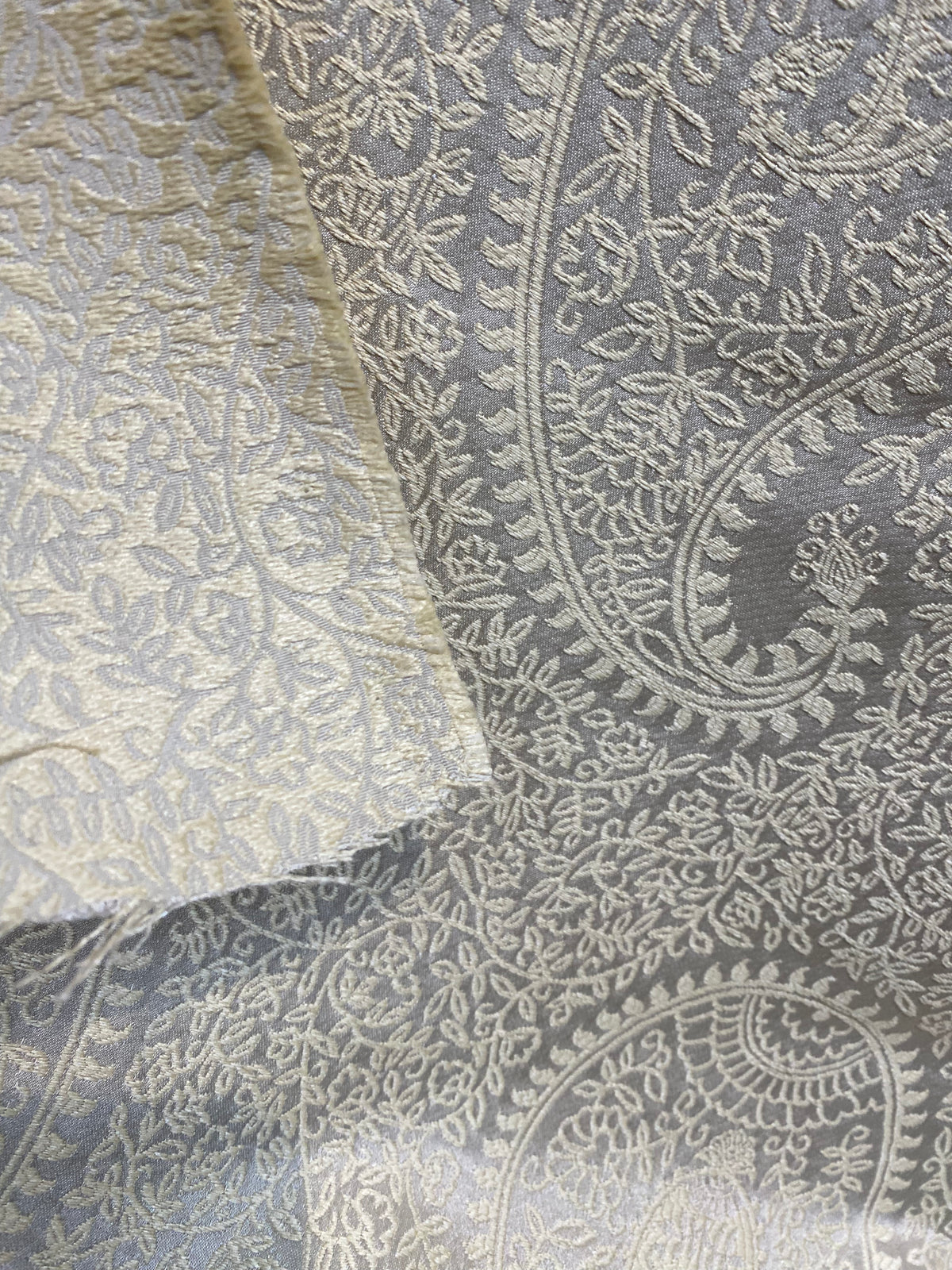 NEW Queen Marley Satin Paisley Jacquard Fabric- Upholstery & Drapery- Grey - Fancy Styles Fabric Pierre Frey Lee Jofa Brunschwig & Fils