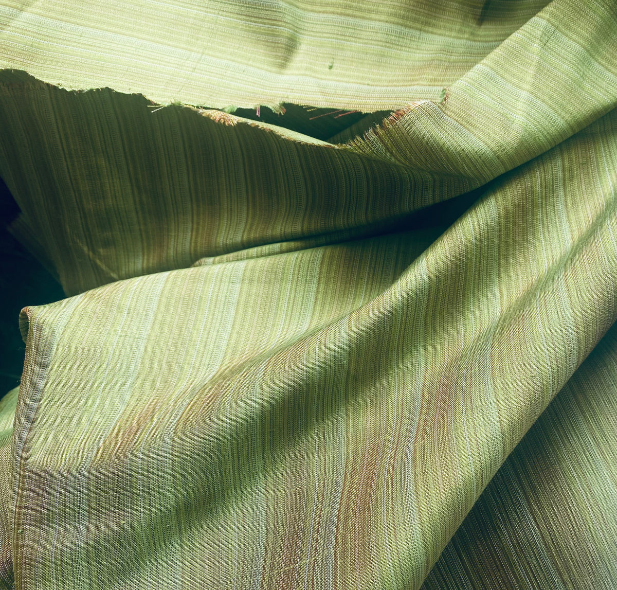 NEW! Lady Brittany 100% Silk Dupioni Green Microstripe Stripe Fabric - Fancy Styles Fabric Pierre Frey Lee Jofa Brunschwig & Fils