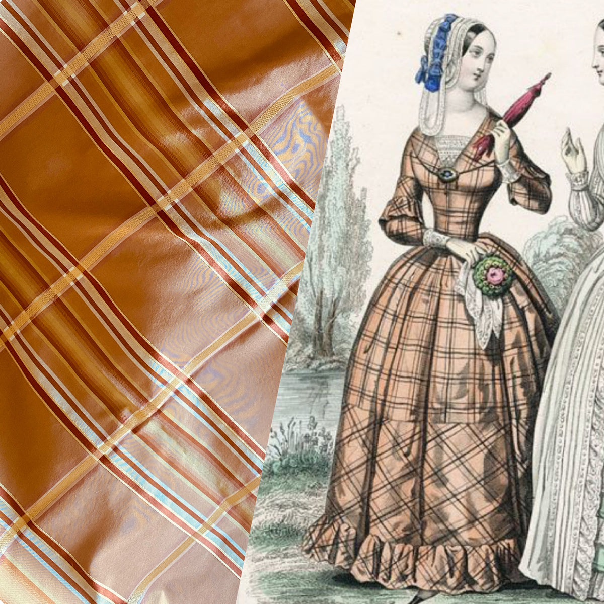 NEW Lady Deborah 100% Silk Taffeta Plaid Tartan Ribbon Fabric- Peach SB_1_18 - Fancy Styles Fabric Pierre Frey Lee Jofa Brunschwig & Fils