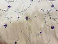 NEW Miss Jessica Designer 100% Silk Dupioni - Ivory Pale Yellow with Floral Embroidery - Fancy Styles Fabric Pierre Frey Lee Jofa Brunschwig & Fils