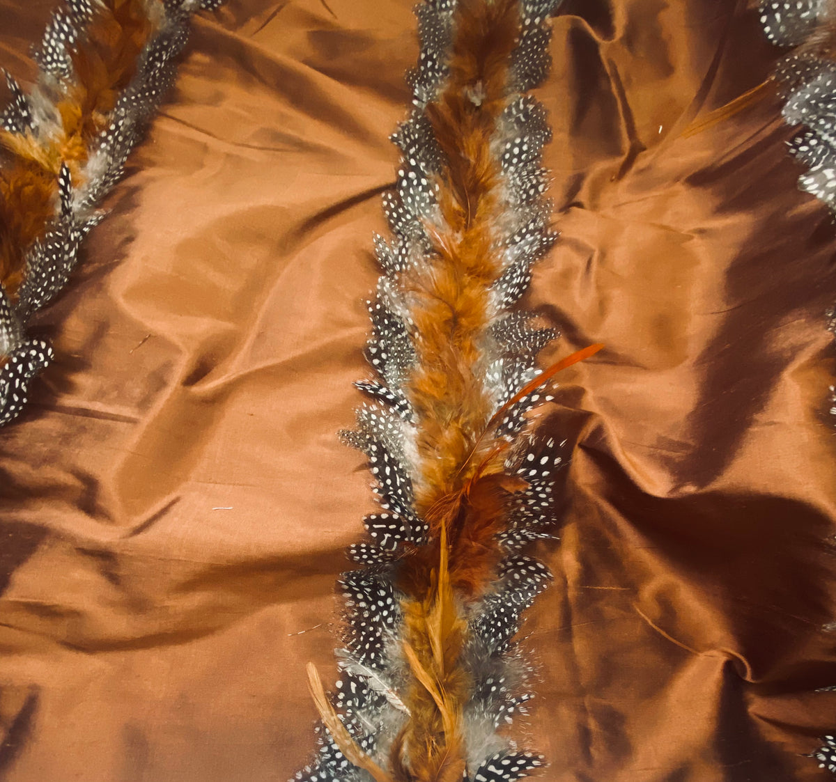 NEW! Queen Liza Novelty Couture 100% Silk Taffeta with Feather Stripes Fabric - Copper - Fancy Styles Fabric Pierre Frey Lee Jofa Brunschwig & Fils