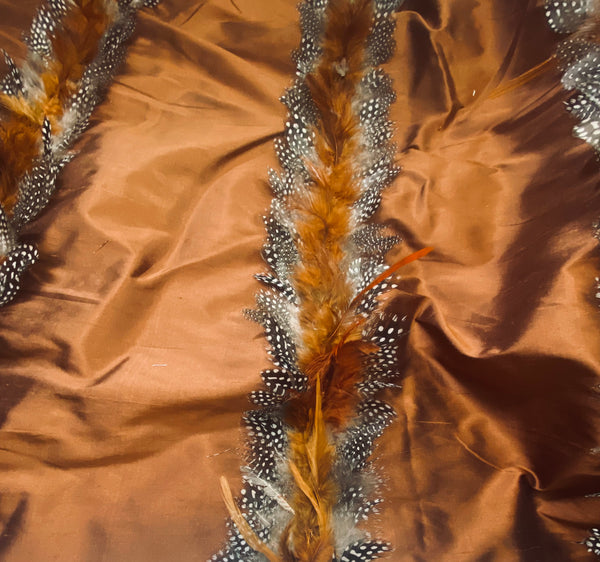 NEW! Queen Liza Novelty Couture 100% Silk Taffeta with Feather Stripes Fabric - Copper - Fancy Styles Fabric Pierre Frey Lee Jofa Brunschwig & Fils