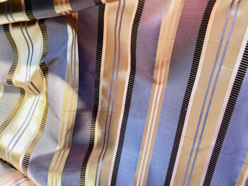 NEW Lady Rosalyn 100% Silk Taffeta Fabric in Purple Gold Stripes