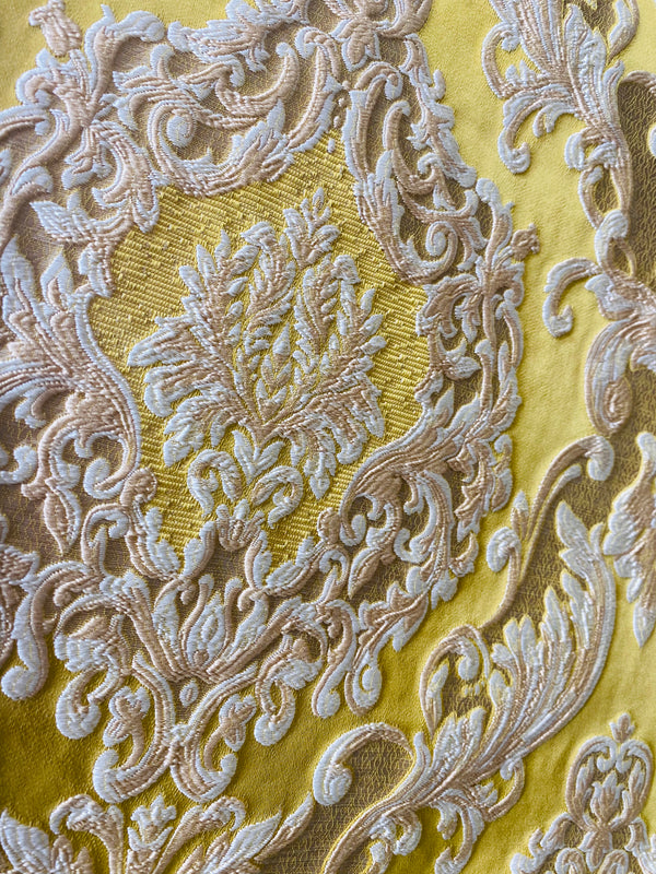 NEW Queen Marianna Novelty Ritz Neoclassical Brocade Satin Fabric -Yellow - Fancy Styles Fabric Pierre Frey Lee Jofa Brunschwig & Fils