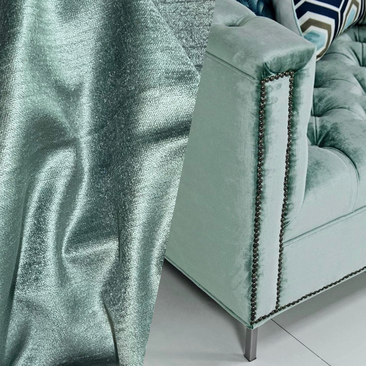 NEW! Lady Nicolette Designer Antiqued Velvet Fabric - Sage-Aqua Green - Upholstery BTY - Fancy Styles Fabric Pierre Frey Lee Jofa Brunschwig & Fils