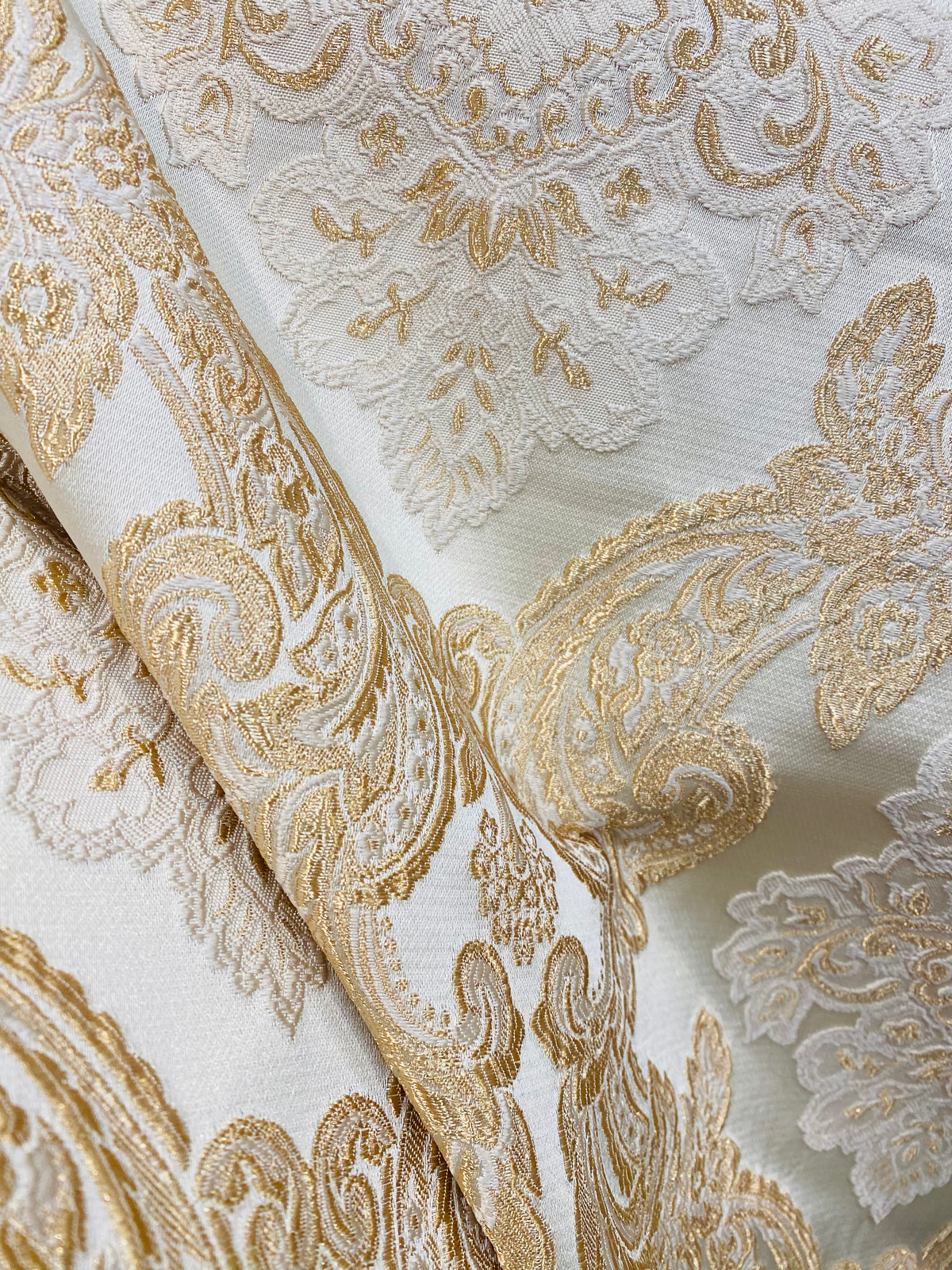 NEW King Rufus Brocade Satin Damask Decorating & Upholstery Fabric- Champagne Gold - Fancy Styles Fabric Pierre Frey Lee Jofa Brunschwig & Fils