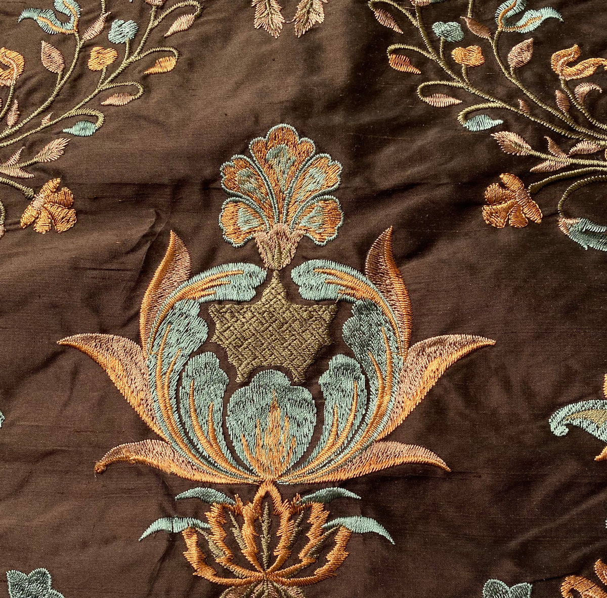 NEW! Lady Jacqueline Novelty 100% Silk Dupioni Embroidered Fabric - Made in India- Brown, Blue, Peach - Fancy Styles Fabric Pierre Frey Lee Jofa Brunschwig & Fils
