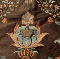 NEW! Lady Jacqueline Novelty 100% Silk Dupioni Embroidered Fabric - Made in India- Brown, Blue, Peach - Fancy Styles Fabric Pierre Frey Lee Jofa Brunschwig & Fils