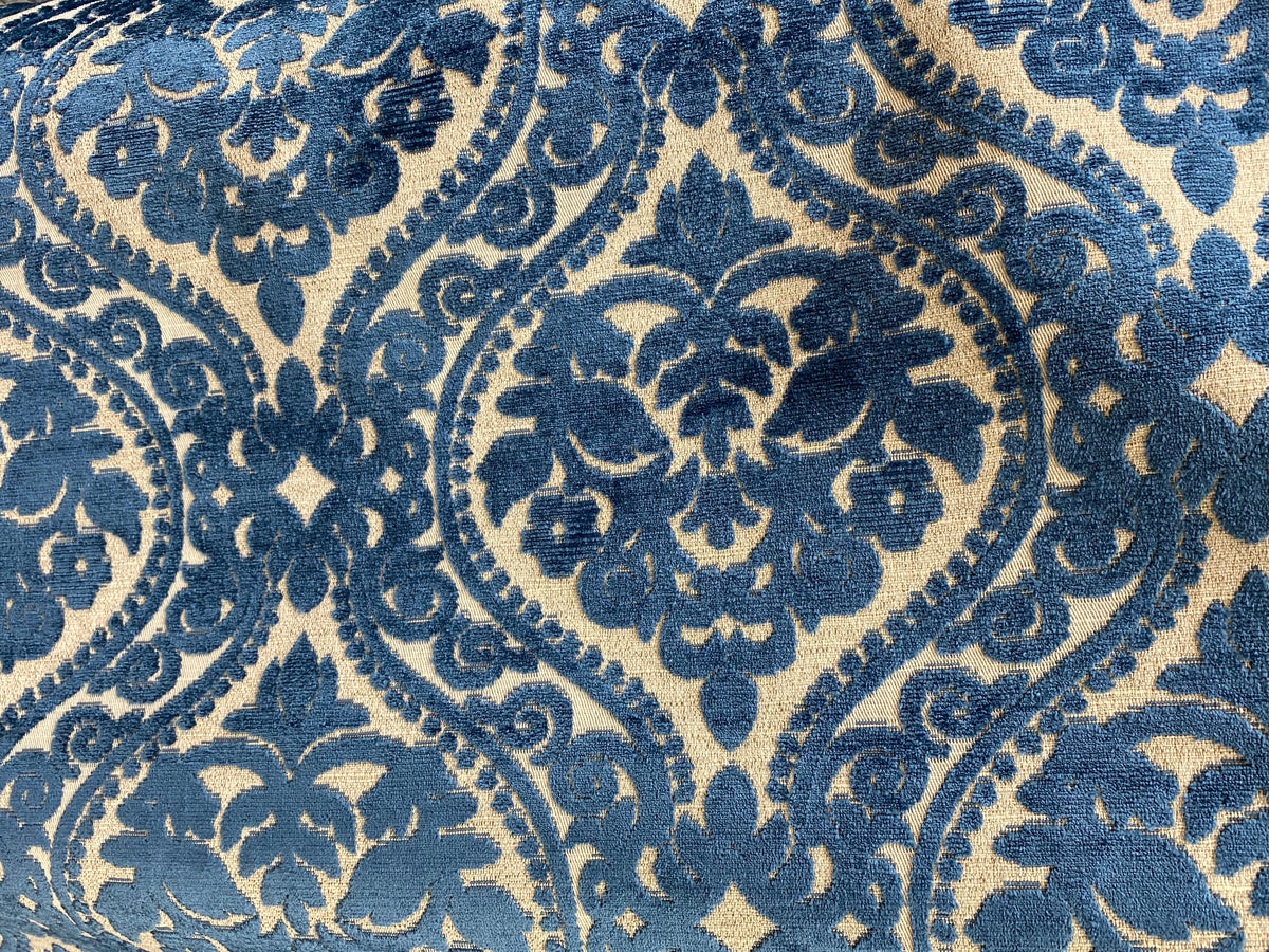 NEW! Sir Sanders Novelty Burnout Medallion Chenille Velvet Fabric - Blue- Upholstery - Fancy Styles Fabric Pierre Frey Lee Jofa Brunschwig & Fils