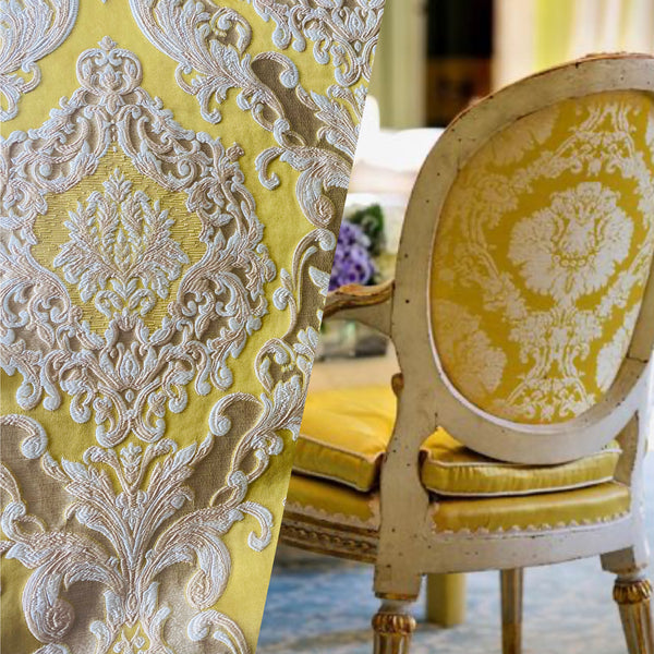 NEW Queen Marianna Novelty Ritz Neoclassical Brocade Satin Fabric -Yellow - Fancy Styles Fabric Pierre Frey Lee Jofa Brunschwig & Fils