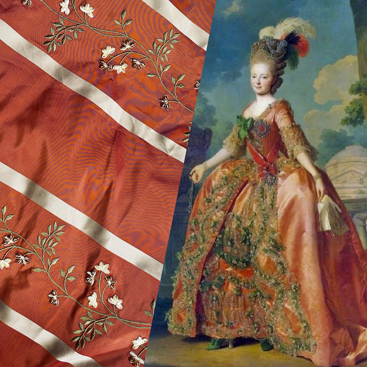 NEW Duchess Litara 100% Silk Taffeta Floral Embroidery Fabric Rust Red - Fancy Styles Fabric Pierre Frey Lee Jofa Brunschwig & Fils