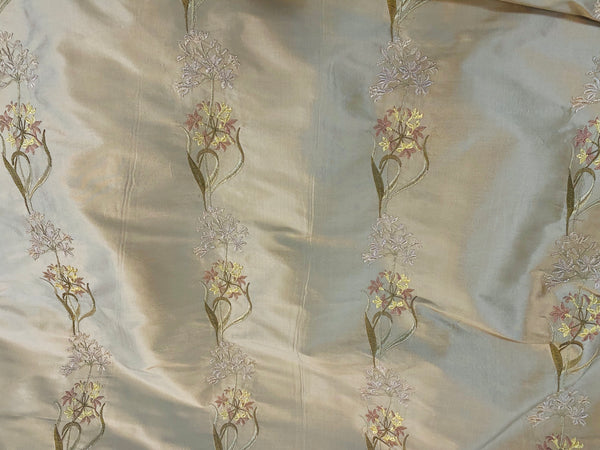 NEW Princess Cyrena 100% Silk Dupioni Embroidered Fabric Light Old Gold- SB_3_16 - Fancy Styles Fabric Pierre Frey Lee Jofa Brunschwig & Fils