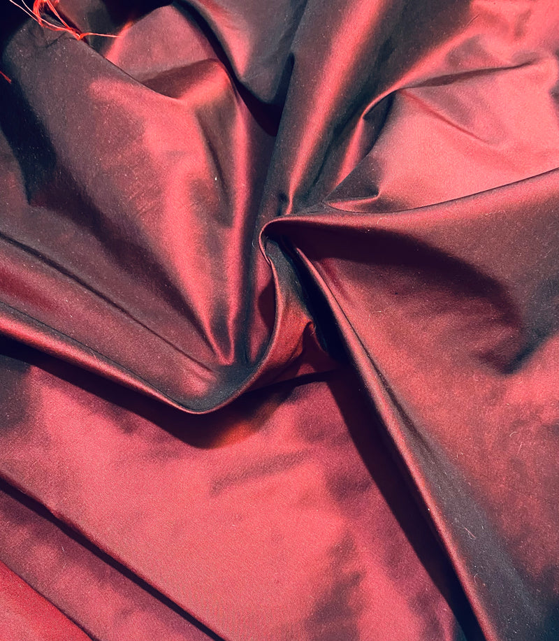 NEW Lady Lisa 100% Silk Taffeta Fabric - Solid Red with Black Iridescence