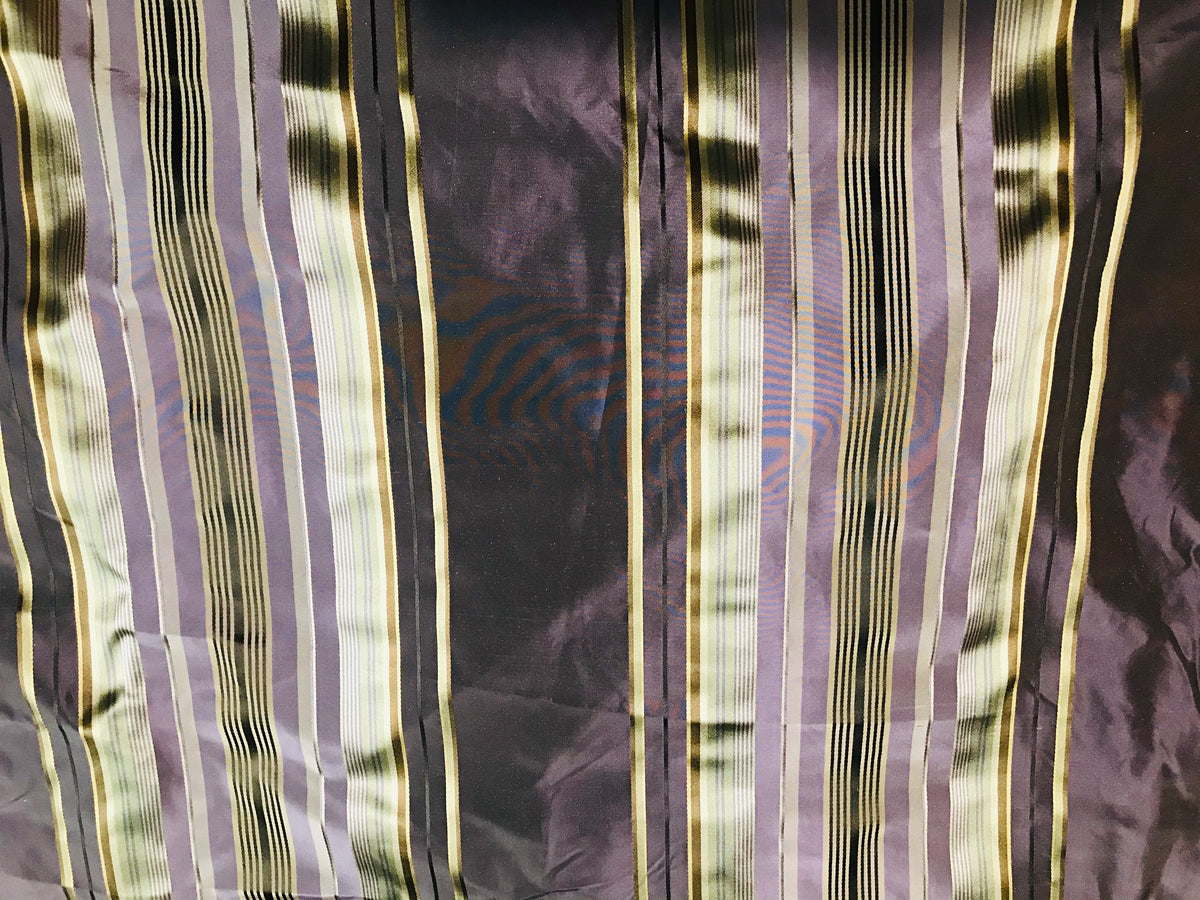 NEW Lady Sarah Designer 100% Silk Taffeta Dupioni Stripes Fabric - Purple Gold 55” Wide - Fancy Styles Fabric Pierre Frey Lee Jofa Brunschwig & Fils