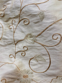 NEW Princess Primrose 100% Silk Dupioni Fabric With Crewel Floral Embroidery- Bone - Fancy Styles Fabric Pierre Frey Lee Jofa Brunschwig & Fils