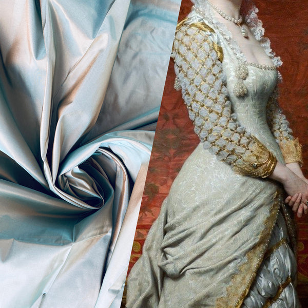 NEW Lady Lisa 100% Silk Taffeta Fabric - Solid Aqua Blue with Peach Iridescence - Fancy Styles Fabric Pierre Frey Lee Jofa Brunschwig & Fils