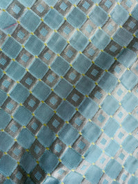 NEW Queen Angelina- 100% Silk Fabric with Duck Egg Blue and Gold Honeycomb Motif- SB_7_6 - Fancy Styles Fabric Pierre Frey Lee Jofa Brunschwig & Fils