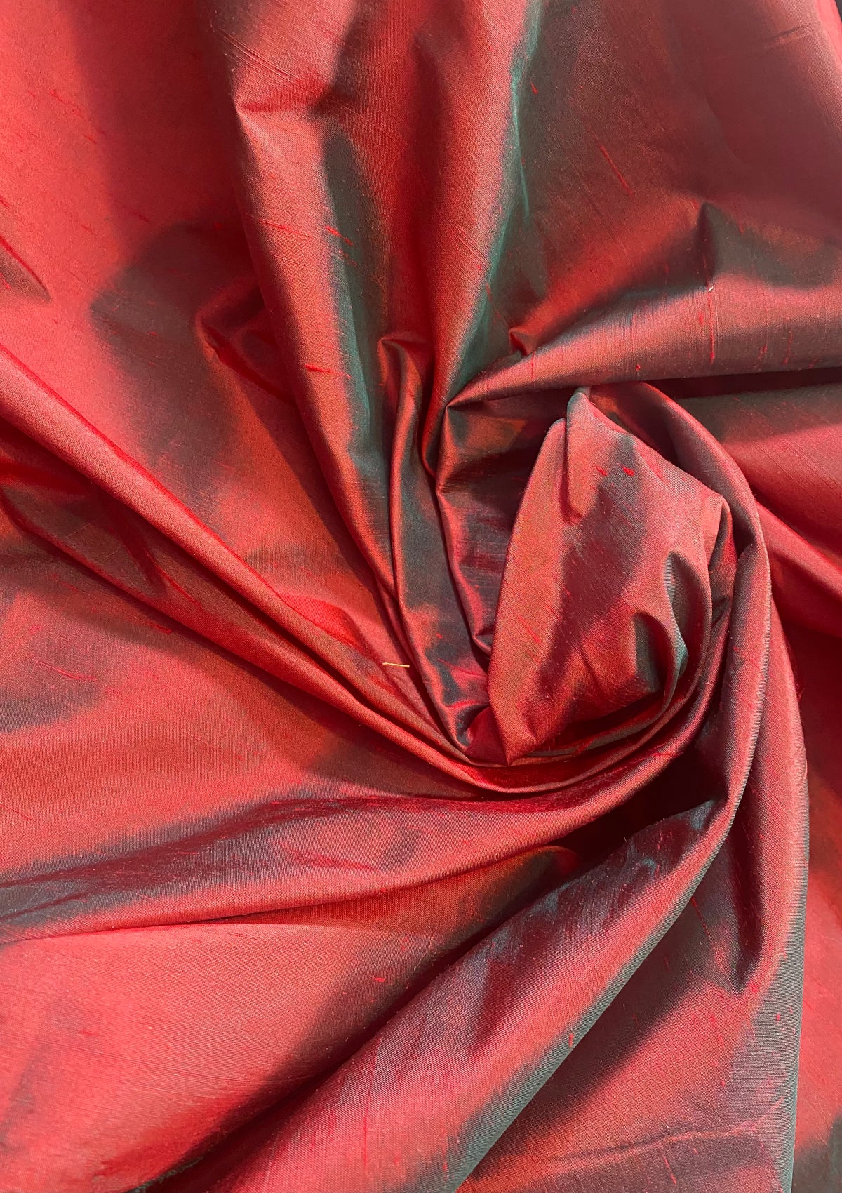 NEW Duchess Mable 100% Silk Dupioni Fabric Solid Red w/ Electric Green Iridescence - Fancy Styles Fabric Pierre Frey Lee Jofa Brunschwig & Fils