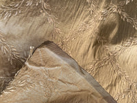 NEW Queen Delila 100% Silk Dupioni Fabric with Diamond Leaf Motif in Old Gold - Fancy Styles Fabric Pierre Frey Lee Jofa Brunschwig & Fils