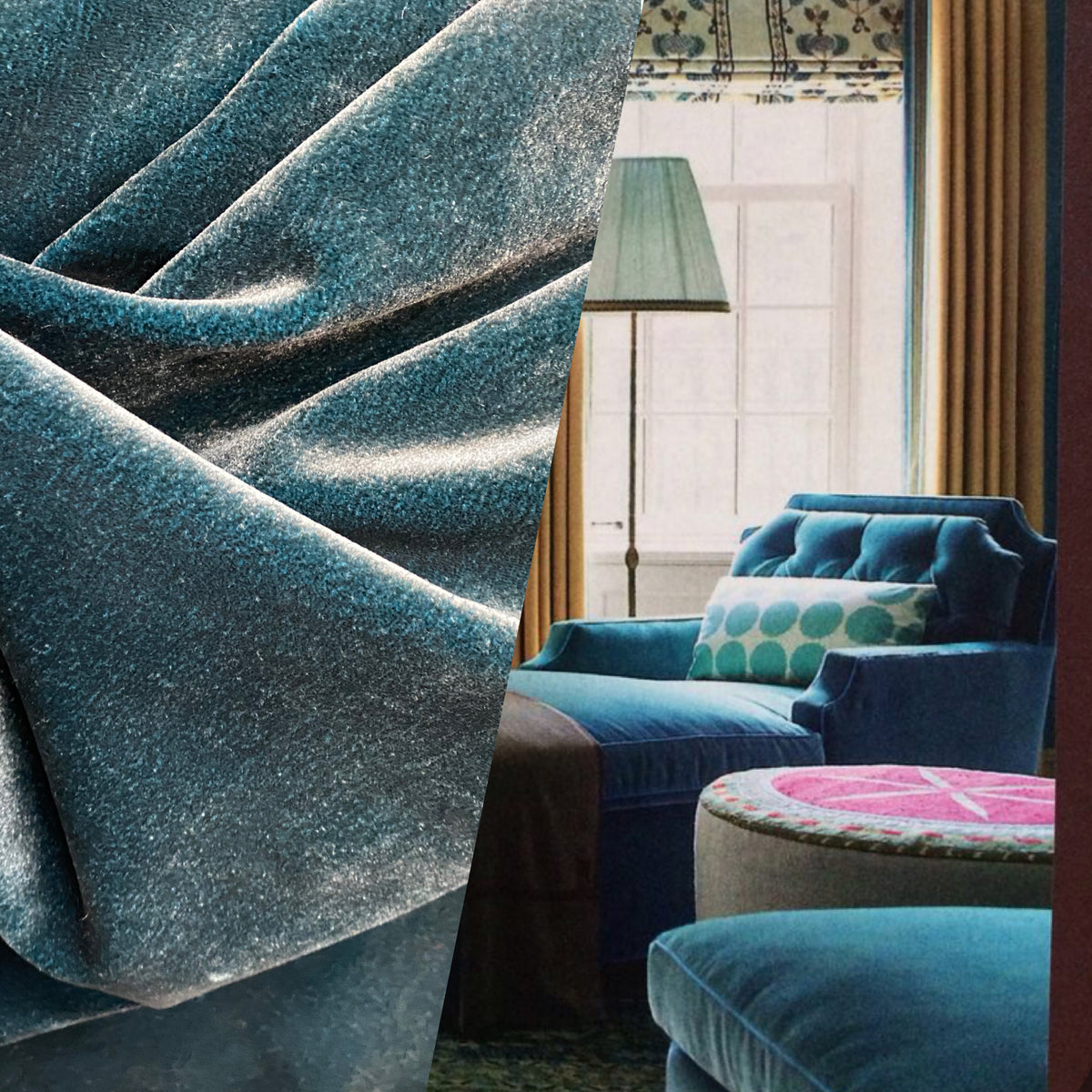 NEW! Prince Hudson- 100% Mohair Upholstery Velvet Fabric - Iridescent Teal - Fancy Styles Fabric Pierre Frey Lee Jofa Brunschwig & Fils
