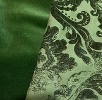 NEW Queen Isabella Designer Damask Burnout Chenille Velvet Fabric Forest Green - Fancy Styles Fabric Pierre Frey Lee Jofa Brunschwig & Fils