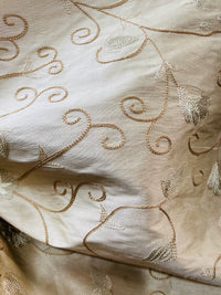NEW Princess Primrose 100% Silk Dupioni Fabric With Crewel Floral Embroidery- Bone - Fancy Styles Fabric Pierre Frey Lee Jofa Brunschwig & Fils