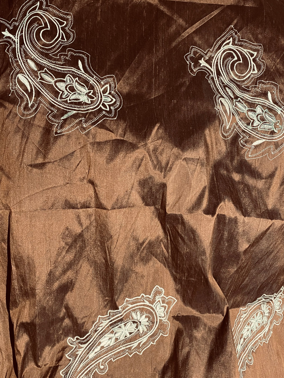 NEW Lady Erin 100% Silk Dupioni Embroidered Paisley Fabric Brown and Blue SB_3_25 - Fancy Styles Fabric Pierre Frey Lee Jofa Brunschwig & Fils
