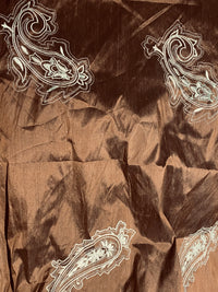 NEW Lady Erin 100% Silk Dupioni Embroidered Paisley Fabric Brown and Blue SB_3_25 - Fancy Styles Fabric Pierre Frey Lee Jofa Brunschwig & Fils
