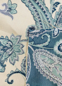 NEW Queen Kat Jacquard Satin Paisley Fabric Made in Italy- Upholstery & Drapery- Blue and Nude Pink - Fancy Styles Fabric Pierre Frey Lee Jofa Brunschwig & Fils