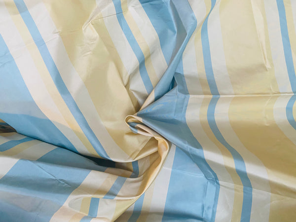 NEW Lady Gratis 100% Silk Taffeta Fabric Butter Yellow and Blue Stripes - Fancy Styles Fabric Pierre Frey Lee Jofa Brunschwig & Fils