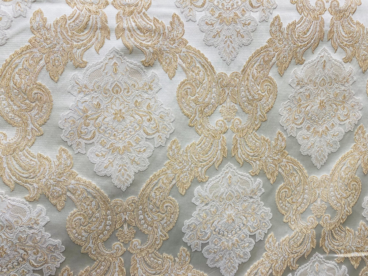NEW King Rufus Brocade Satin Damask Decorating & Upholstery Fabric- Champagne Gold - Fancy Styles Fabric Pierre Frey Lee Jofa Brunschwig & Fils
