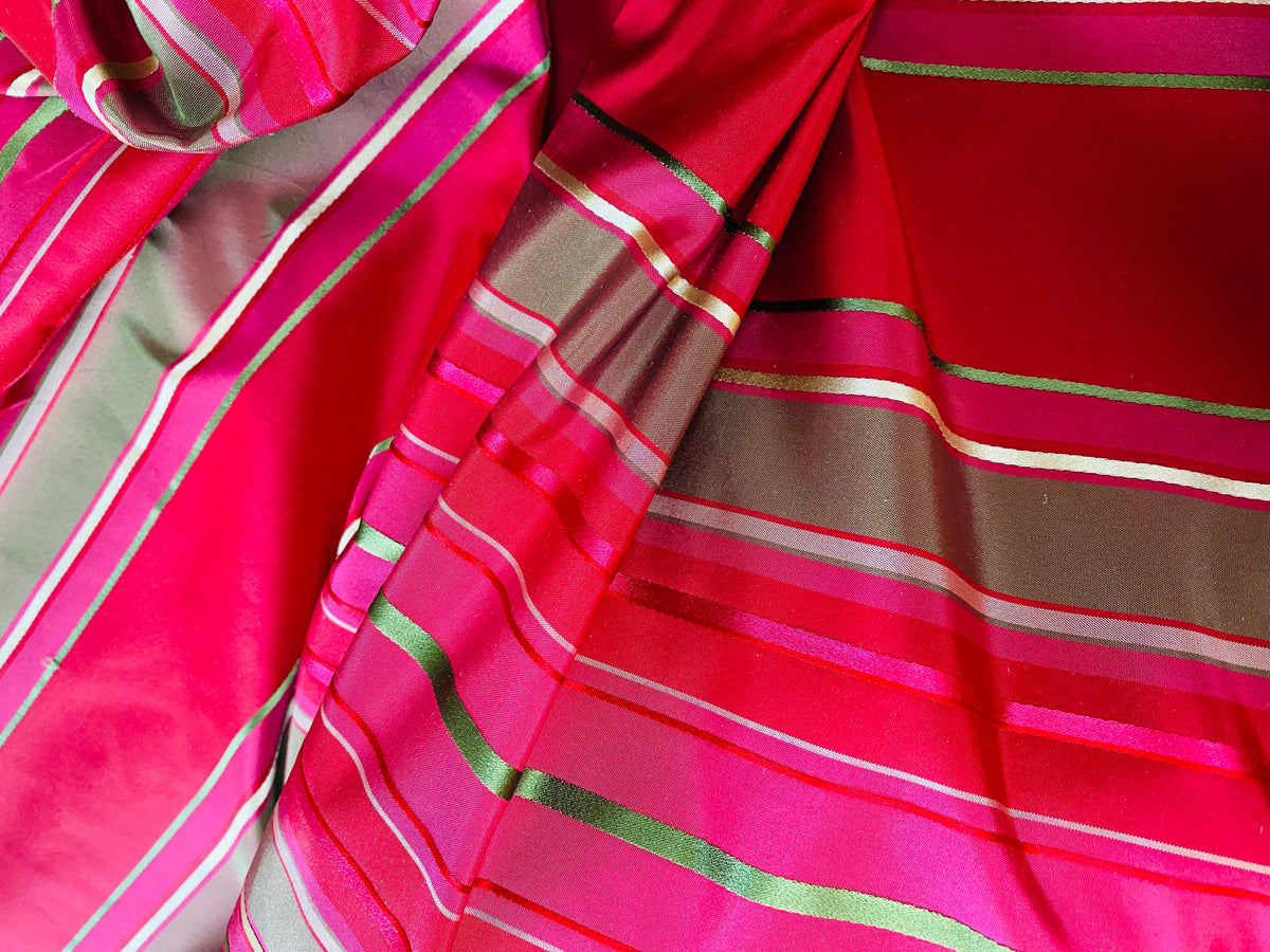 NEW! Prince Francis 100% Silk Taffeta Ribbon Stripe Fabric - Fuchsia- SB_1_26 - Fancy Styles Fabric Pierre Frey Lee Jofa Brunschwig & Fils
