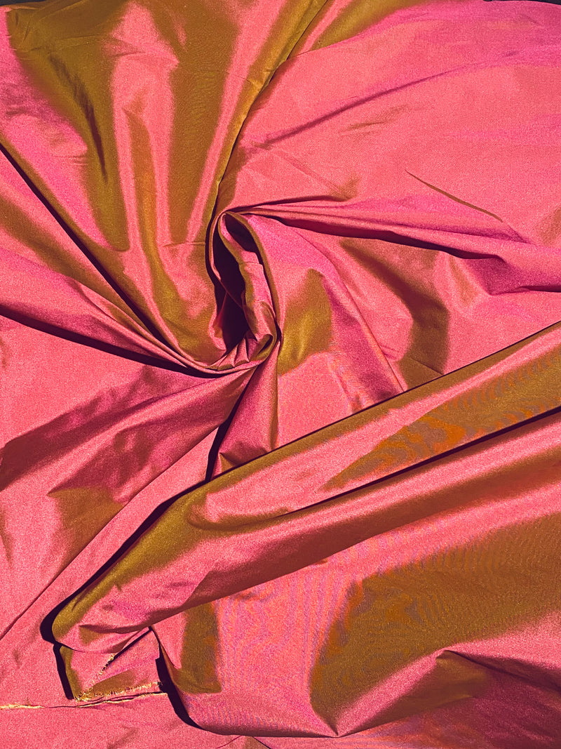 NEW Lady Frank Light Designer “Faux Silk” Taffeta Fabric Made in Italy Rose Pink with Green Iridescence