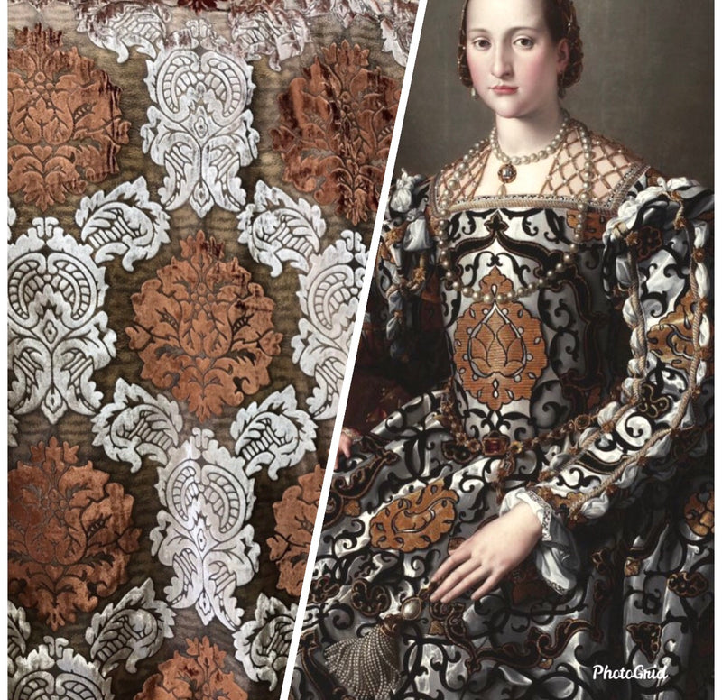 NEW! Designer Silk Rayon Velvet Fabric By yard- Costume- Floral Brown Rust - Fancy Styles Fabric Pierre Frey Lee Jofa Brunschwig & Fils