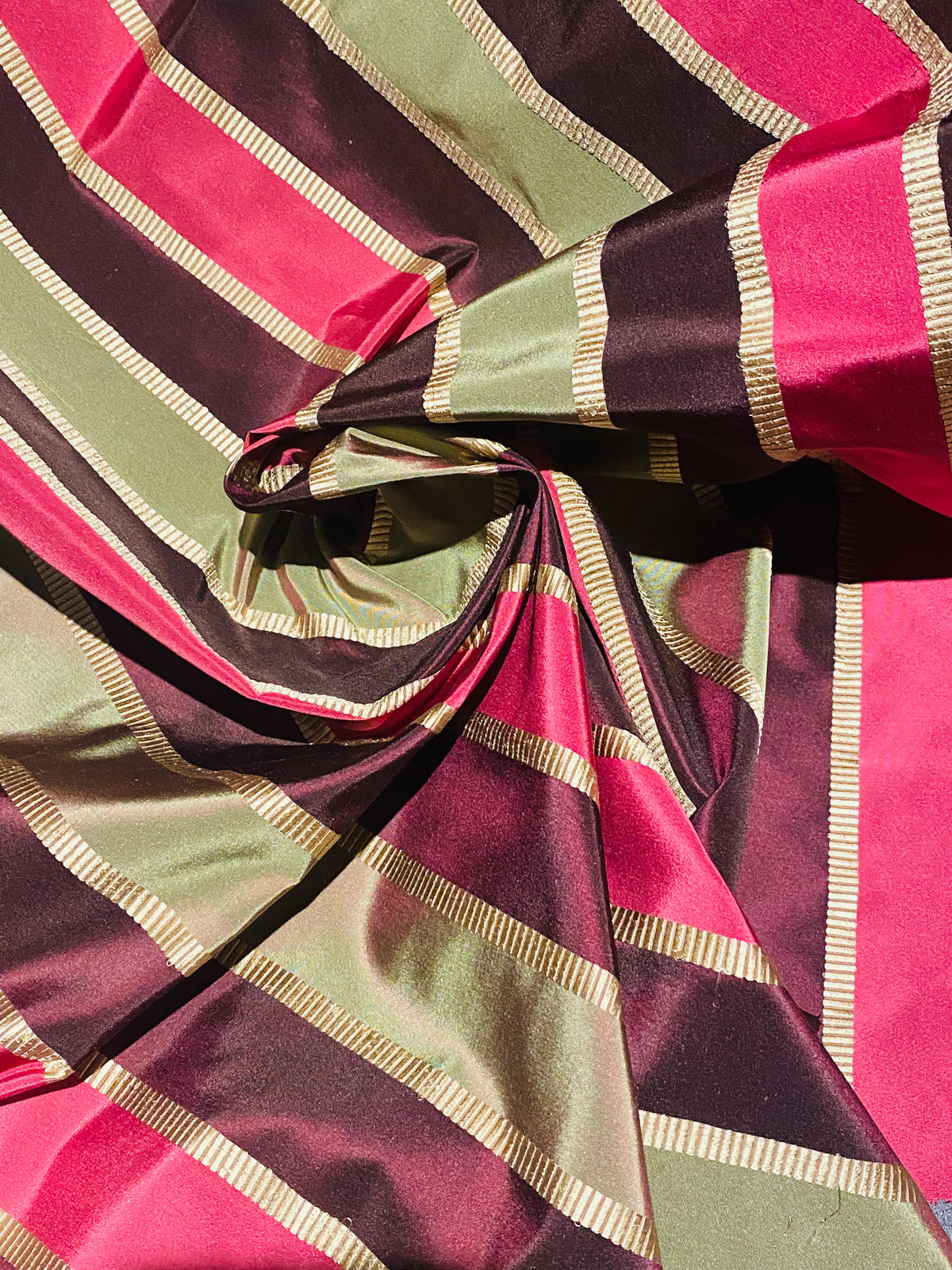 NEW Lady Marandem 100% Silk Taffeta Purple, Pink, Green Gold Satin Ribbon Stripe Fabric SB_8_40 - Fancy Styles Fabric Pierre Frey Lee Jofa Brunschwig & Fils