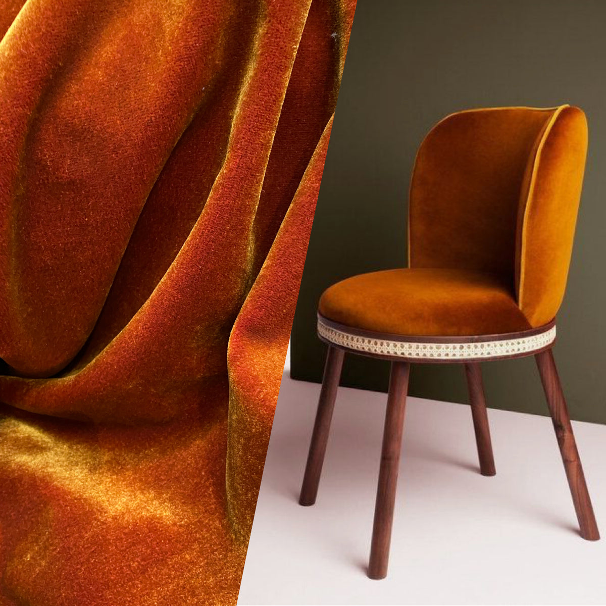 NEW! 27" x 54" Remnant- Prince Hudson- 100% Mohair Upholstery Velvet Fabric - Iridescent Orange - Fancy Styles Fabric Pierre Frey Lee Jofa Brunschwig & Fils