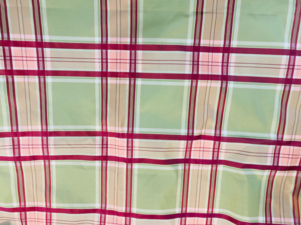 NEW! Duchess Darby 100% Silk Taffeta Plaid Tartan Ribbon Fabric Burgundy, Pink and Green - Fancy Styles Fabric Pierre Frey Lee Jofa Brunschwig & Fils