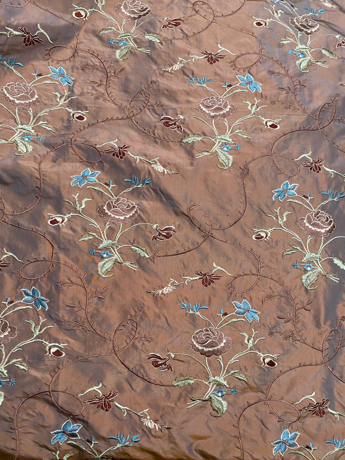 Fat Quarter: Queen Dragonia Novelty 100% Silk Dupioni Embroidered Floral Fabric - Copper Blue Iridescence - Fancy Styles Fabric Pierre Frey Lee Jofa Brunschwig & Fils