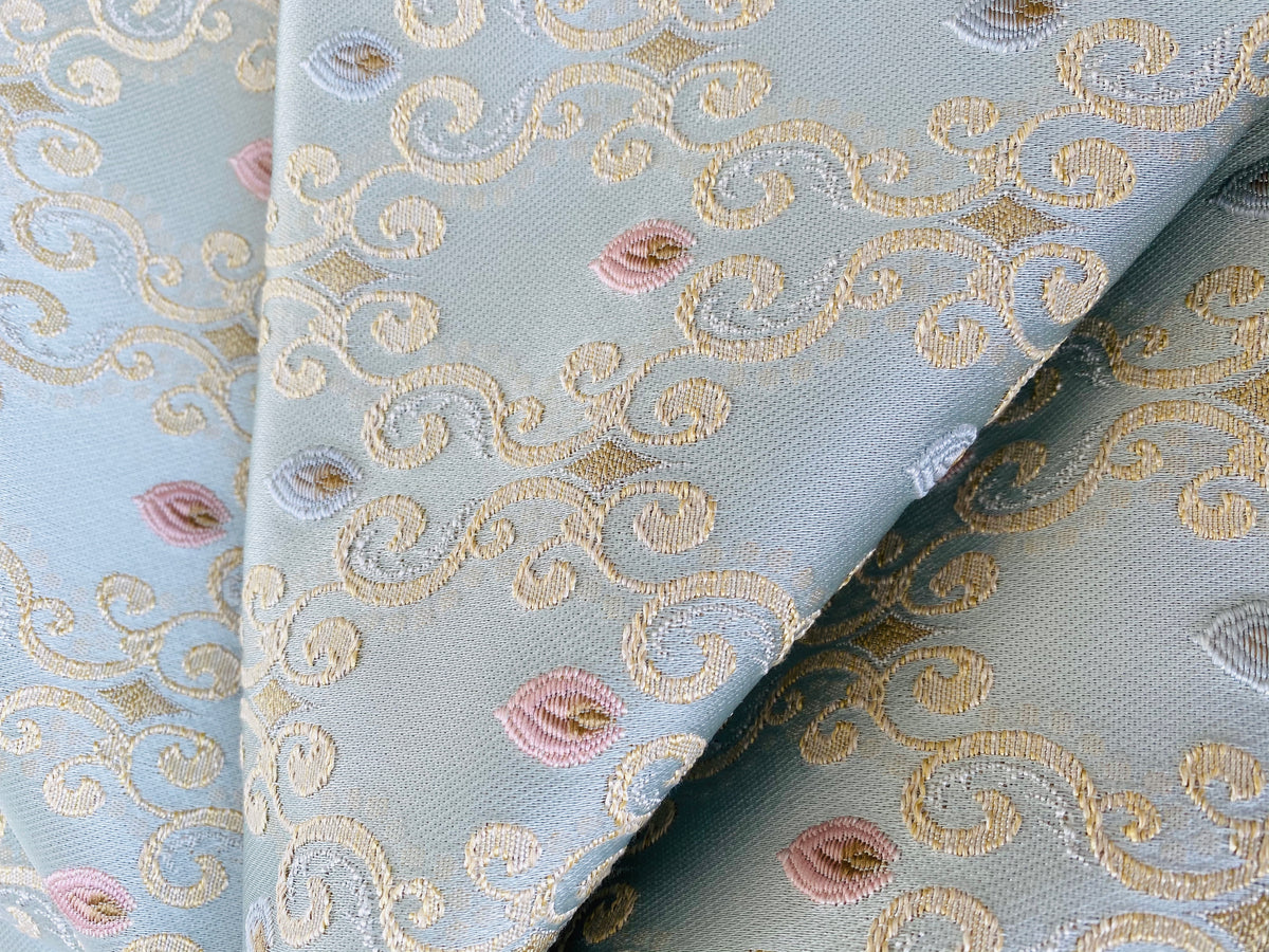 NEW Queen Chantal Novelty Ritz Neoclassical Brocade Dot Satin Fabric - Louis Blue - Fancy Styles Fabric Pierre Frey Lee Jofa Brunschwig & Fils
