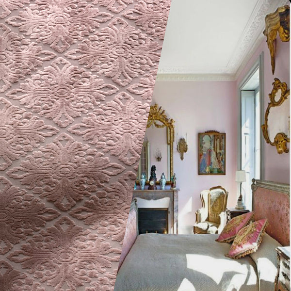 NEW! DEAL! Duchess Dorrington Damask Upholstery Chenille Velvet Fabric In Blush Pink - Fancy Styles Fabric Pierre Frey Lee Jofa Brunschwig & Fils