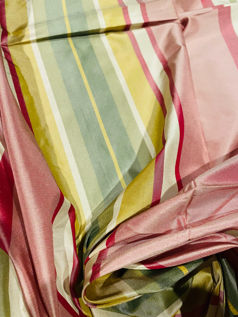 NEW! Lady Petaluma 100% Silk Taffeta Ice Cream Parlor Striped Fabric - Pink and Green