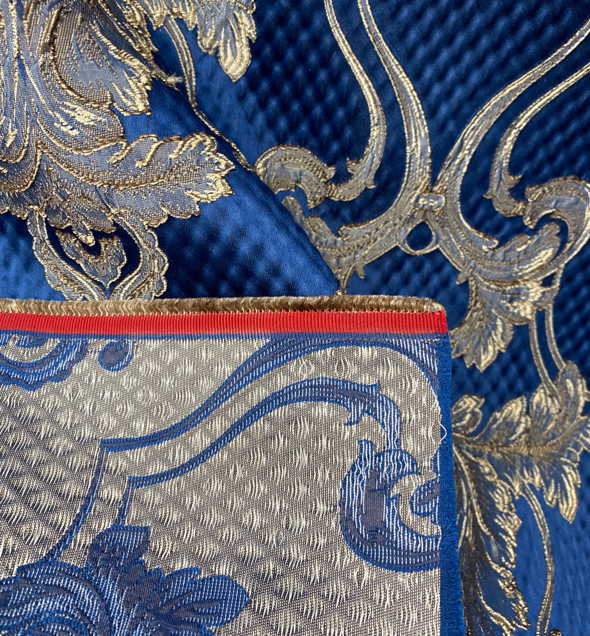 NEW Princess Clara Designer Brocade Upholstery & Drapery Satin Damask Fabric - Jewel Blue - Fancy Styles Fabric Pierre Frey Lee Jofa Brunschwig & Fils