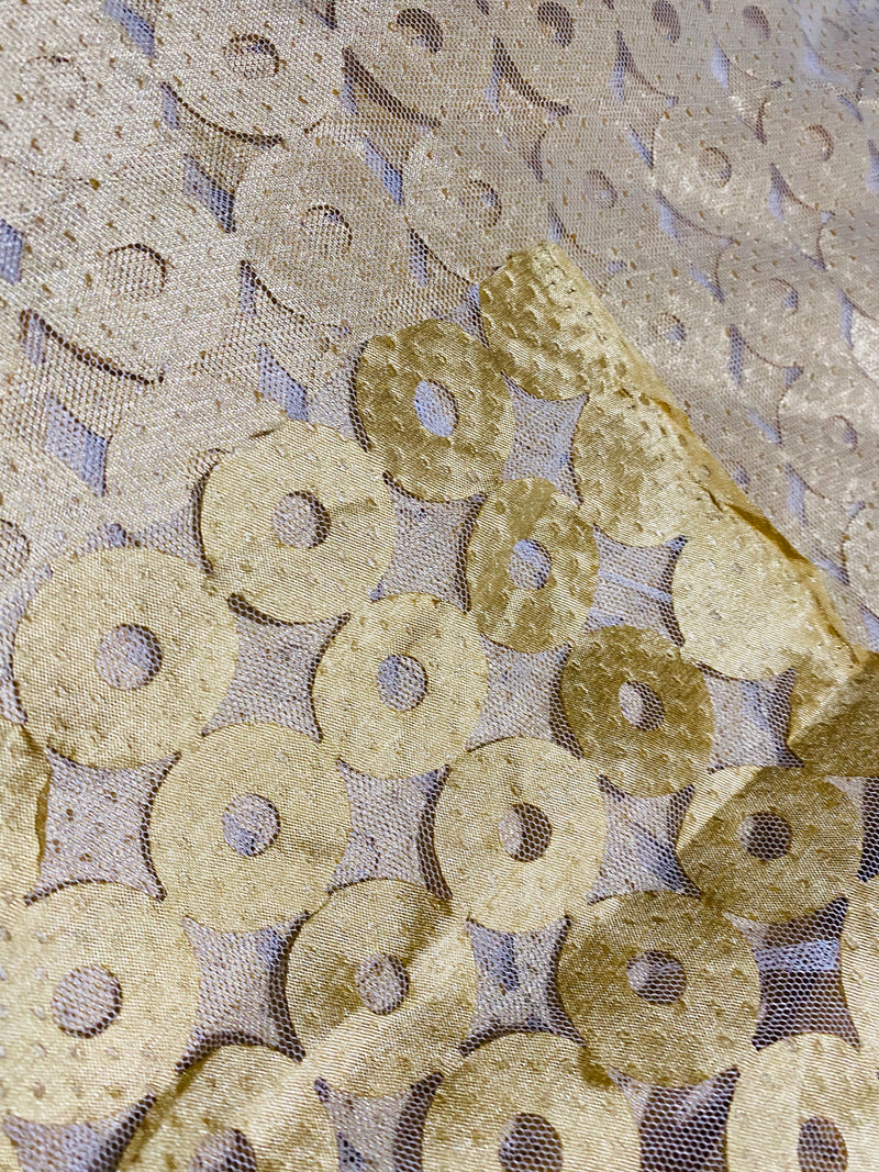 NEW Novelty “Lady Armor” Gold Circles on Mesh Fabric