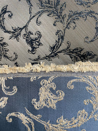 NEW! Princess Panther Brocade Leaf Swirly Motif Satin Fabric- Blue - Fancy Styles Fabric Pierre Frey Lee Jofa Brunschwig & Fils