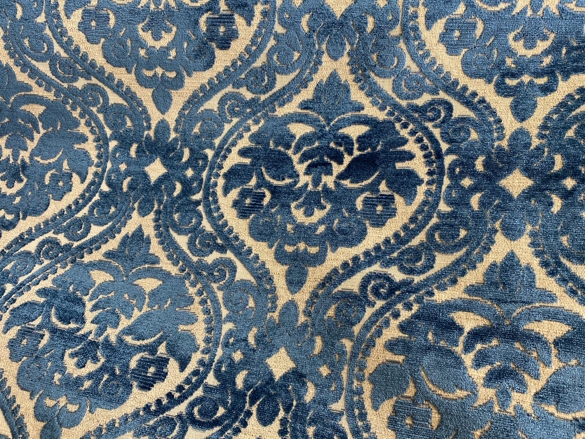 NEW! Sir Sanders Novelty Burnout Medallion Chenille Velvet Fabric - Blue- Upholstery - Fancy Styles Fabric Pierre Frey Lee Jofa Brunschwig & Fils