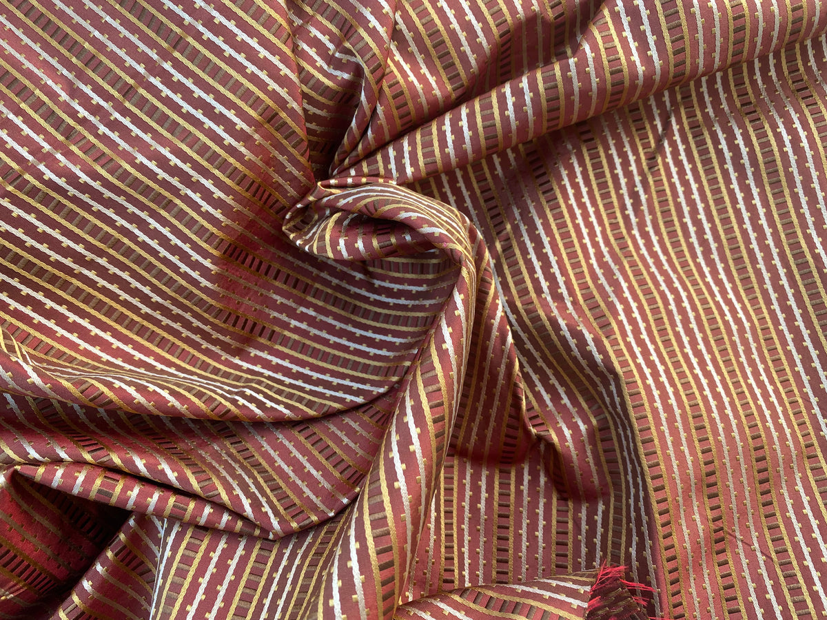 NEW! Lady Rebecca 100% Silk Taffeta Striped Fabric - Rust Red- SB_8_11 - Fancy Styles Fabric Pierre Frey Lee Jofa Brunschwig & Fils