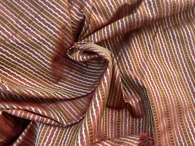 NEW! Lady Rebecca 100% Silk Taffeta Striped Fabric - Rust Red- SB_8_11