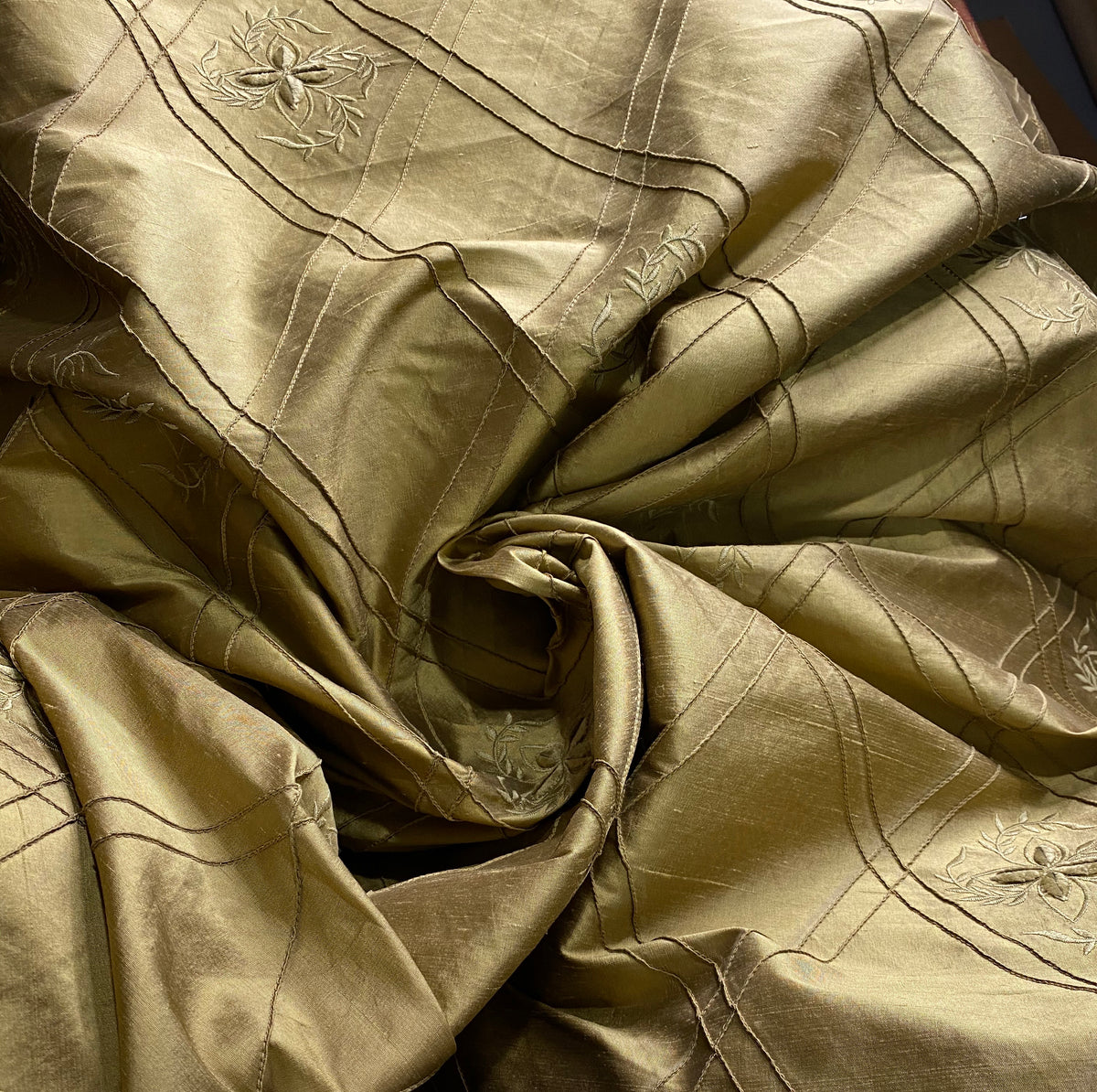 NEW! SALE! Miss Kiley 100% Silk Dupioni Diamond Fabric - Velvet Floral Embroidered Gold - Fancy Styles Fabric Pierre Frey Lee Jofa Brunschwig & Fils