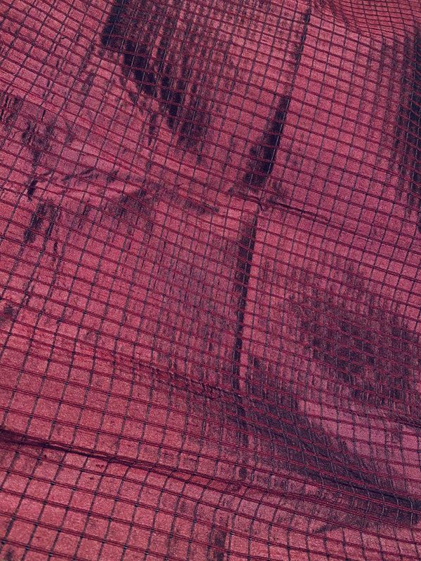 NEW Duchess Jenna 100% Silk Taffeta Fabric- Burgundy Red Black Shot Embroidered Squares- SB_6_8 - Fancy Styles Fabric Pierre Frey Lee Jofa Brunschwig & Fils